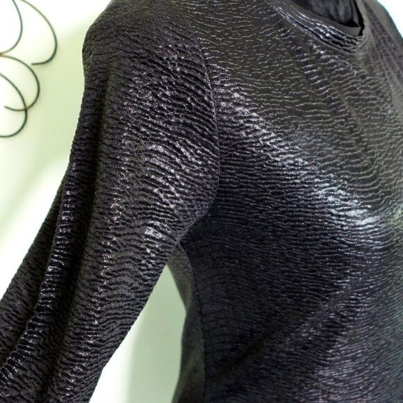 Nwt Reiss Abellia Jersey LS Shift Mini Dress Black Shimmer Sz 8 - Picture 5 of 7